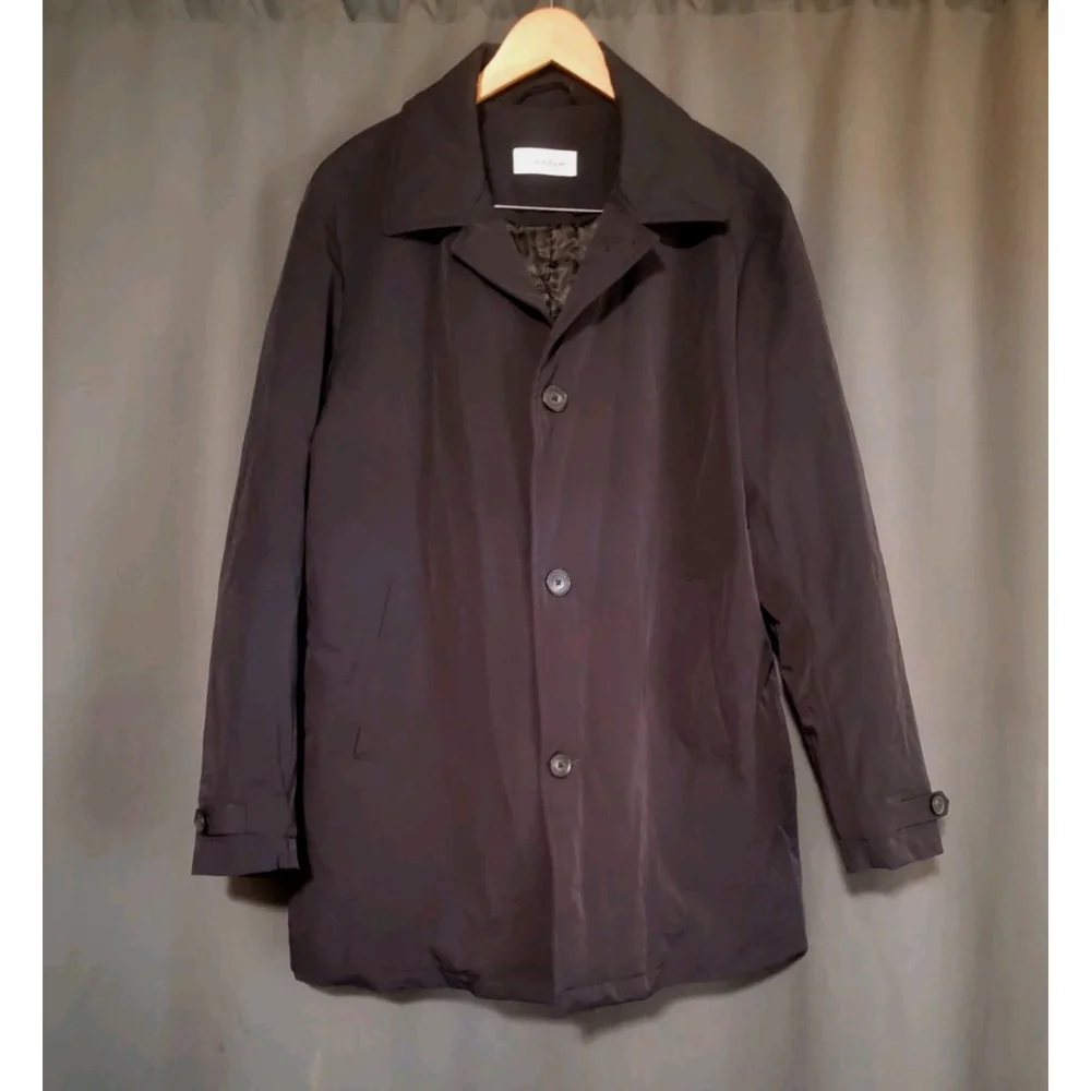 Calvin Klein Overcoat Mens 42R  Black Weatherproof Quilted Lined Button Closure
